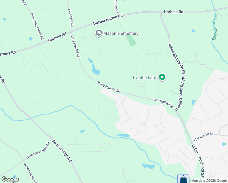 map of restaurants, bars, coffee shops, grocery stores, and more near 2451 Berry Hall Road Southeast in Bethlehem