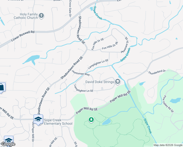 map of restaurants, bars, coffee shops, grocery stores, and more near 371 Huntsman Court Southeast in Marietta