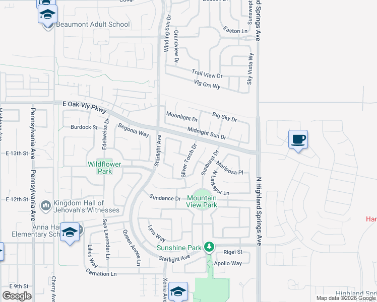map of restaurants, bars, coffee shops, grocery stores, and more near 1312 Daylily Drive in Beaumont