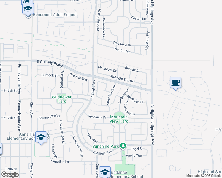 map of restaurants, bars, coffee shops, grocery stores, and more near 1331 Silver Torch Drive in Beaumont
