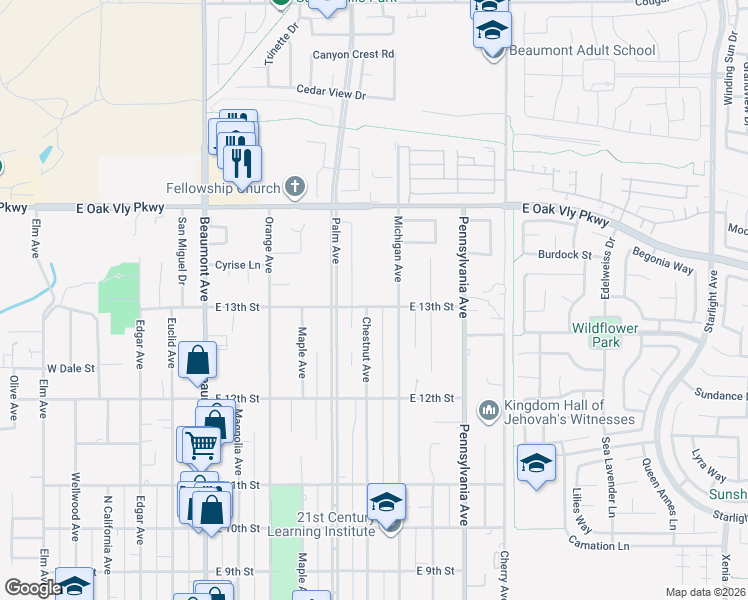 map of restaurants, bars, coffee shops, grocery stores, and more near 910 East 13th Street in Beaumont