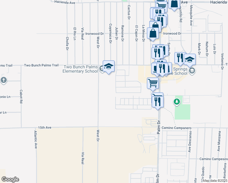 map of restaurants, bars, coffee shops, grocery stores, and more near 14565 West Agua Dulce Drive in Desert Hot Springs