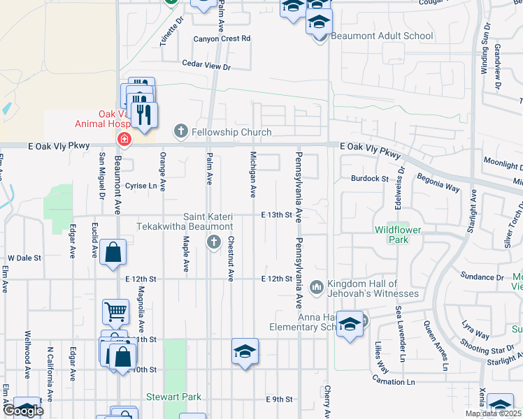 map of restaurants, bars, coffee shops, grocery stores, and more near 1010 East 13th Street in Beaumont