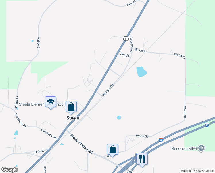 map of restaurants, bars, coffee shops, grocery stores, and more near 147 Georgia Road in Steele