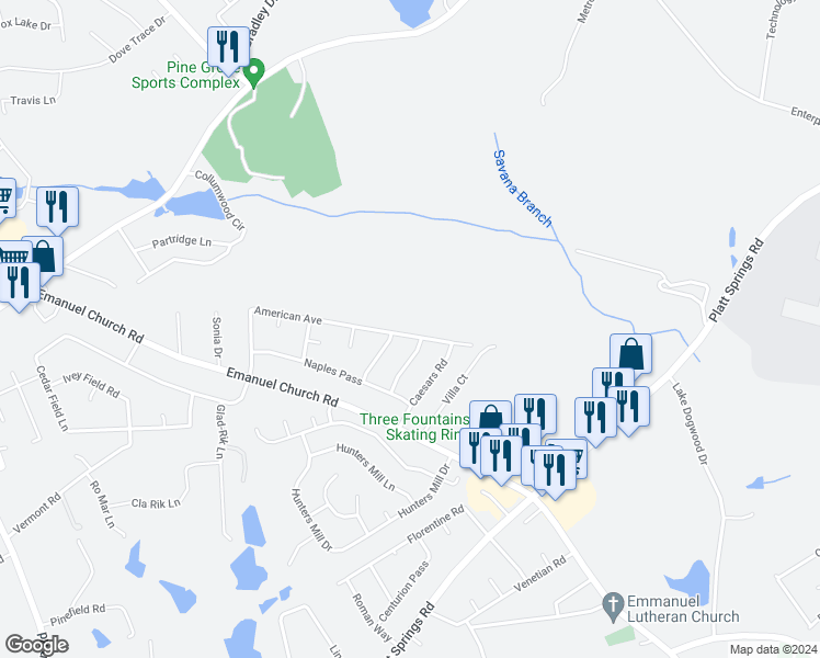map of restaurants, bars, coffee shops, grocery stores, and more near 2758 American Avenue in West Columbia