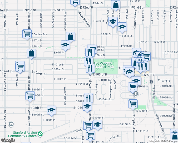 map of restaurants, bars, coffee shops, grocery stores, and more near in Los Angeles