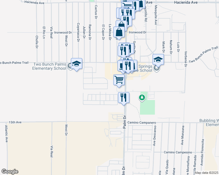 map of restaurants, bars, coffee shops, grocery stores, and more near 14492 East Agua Dulce Drive in Desert Hot Springs