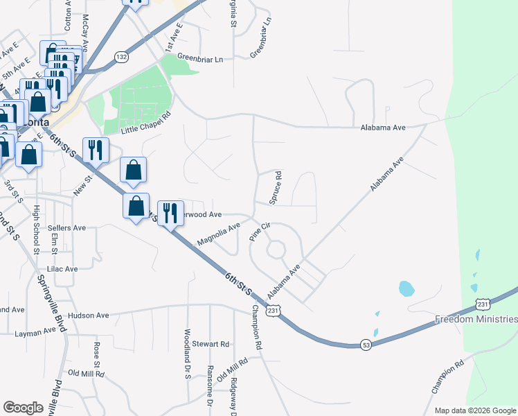 map of restaurants, bars, coffee shops, grocery stores, and more near 803 Magnolia Avenue in Oneonta