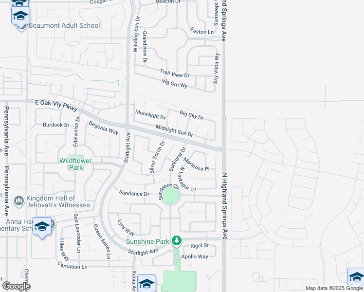 map of restaurants, bars, coffee shops, grocery stores, and more near 1371 Sunburst Drive in Beaumont