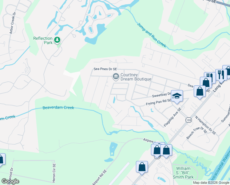 map of restaurants, bars, coffee shops, grocery stores, and more near 4231 Cherry Laurel Lane Southeast in Southport