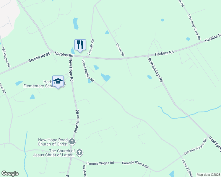 map of restaurants, bars, coffee shops, grocery stores, and more near 2124 Jones Phillips Road in Dacula