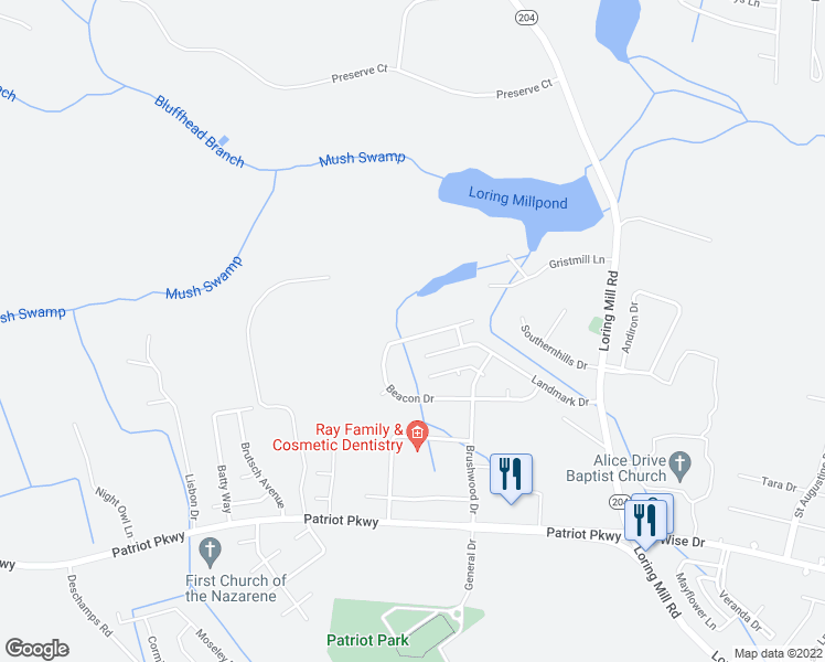 map of restaurants, bars, coffee shops, grocery stores, and more near 3682 Beacon Drive in Sumter