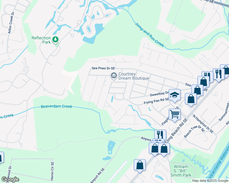 map of restaurants, bars, coffee shops, grocery stores, and more near 4413 Dutch Elm Drive Southeast in Southport