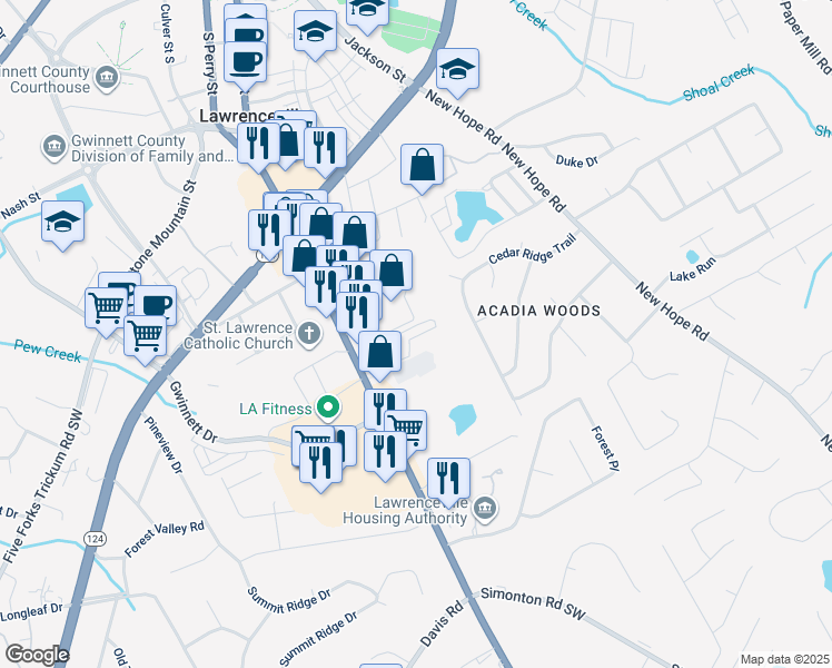 map of restaurants, bars, coffee shops, grocery stores, and more near 170 Applewood Drive in Lawrenceville
