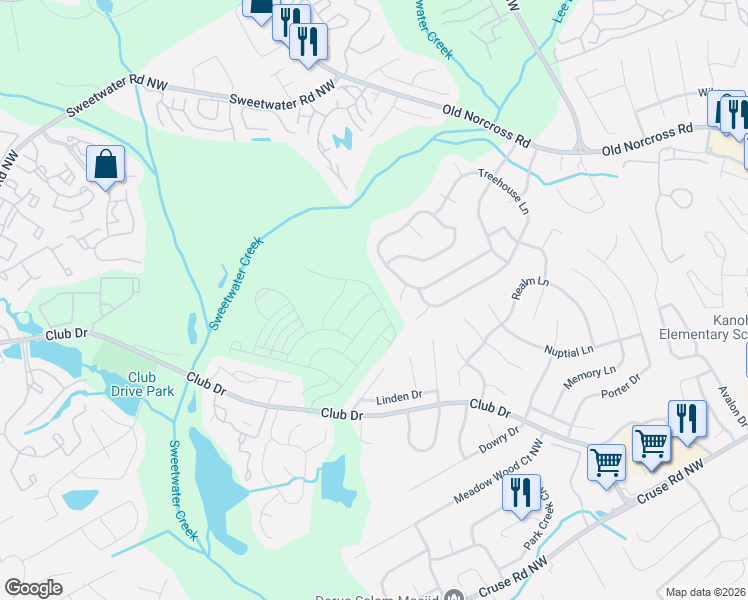map of restaurants, bars, coffee shops, grocery stores, and more near 1262 Hamlet Court in Lawrenceville