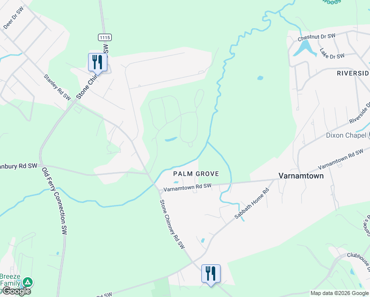 map of restaurants, bars, coffee shops, grocery stores, and more near Palm Grove in Varnamtown