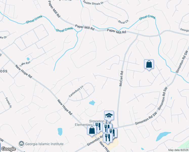 map of restaurants, bars, coffee shops, grocery stores, and more near Castle Top Court Southeast in Lawrenceville