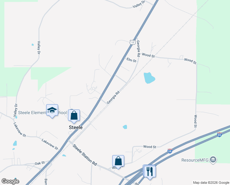 map of restaurants, bars, coffee shops, grocery stores, and more near 147 Georgia Road in Steele