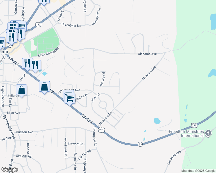 map of restaurants, bars, coffee shops, grocery stores, and more near 203 Meadow Lane in Oneonta