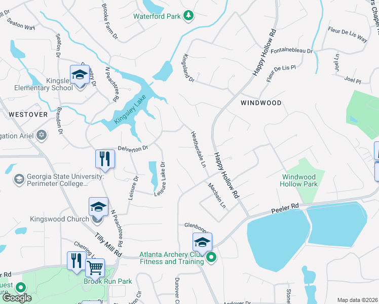 map of restaurants, bars, coffee shops, grocery stores, and more near 2437 Windon Court in Doraville