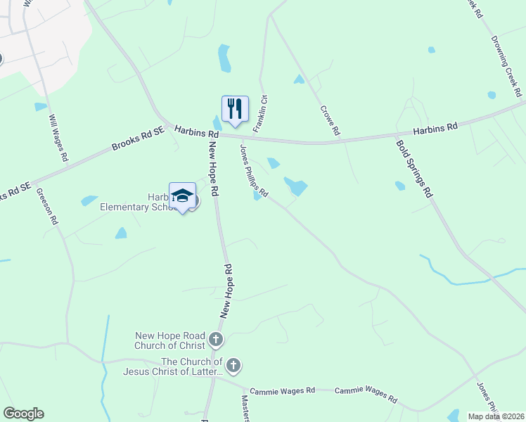 map of restaurants, bars, coffee shops, grocery stores, and more near 2085 Jones Phillips Road in Dacula