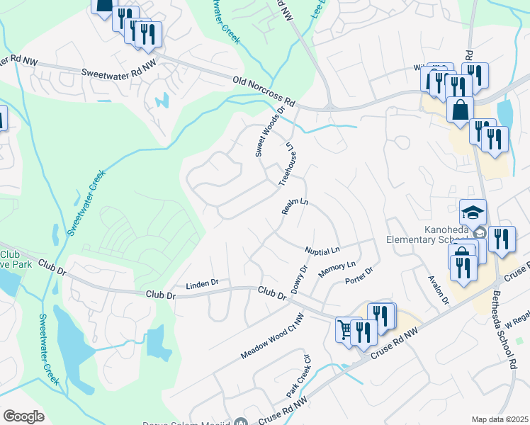 map of restaurants, bars, coffee shops, grocery stores, and more near 3067 Nuptial Lane in Lawrenceville
