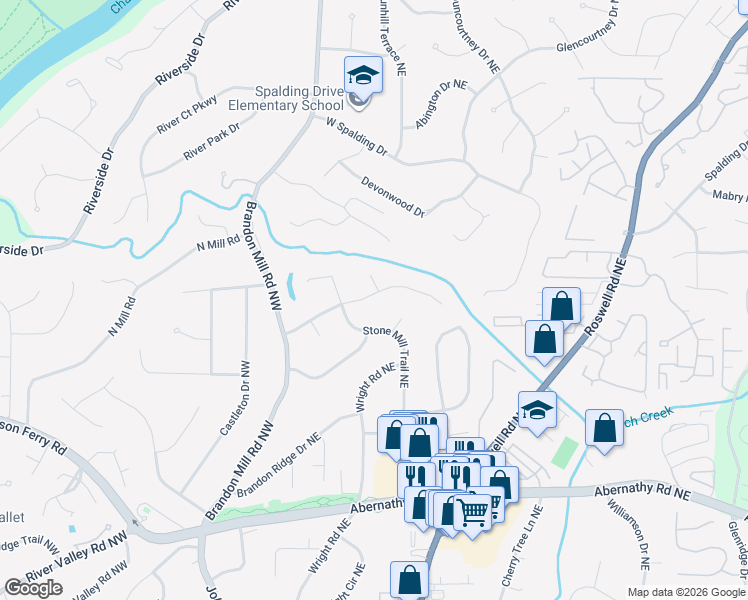 map of restaurants, bars, coffee shops, grocery stores, and more near 175 Mark Trail Northwest in Atlanta
