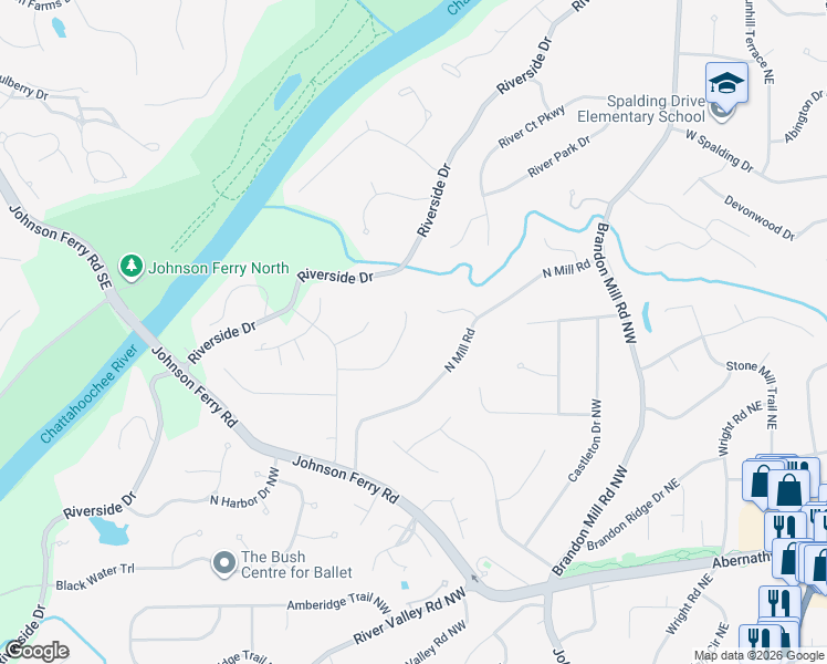 map of restaurants, bars, coffee shops, grocery stores, and more near 205 Marsh Glen Point in Atlanta