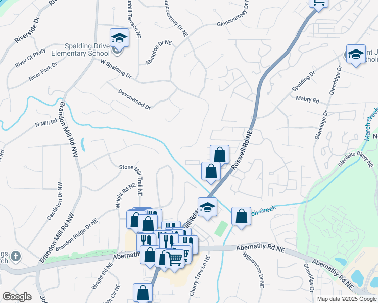 map of restaurants, bars, coffee shops, grocery stores, and more near 492 West Spalding Drive in Atlanta