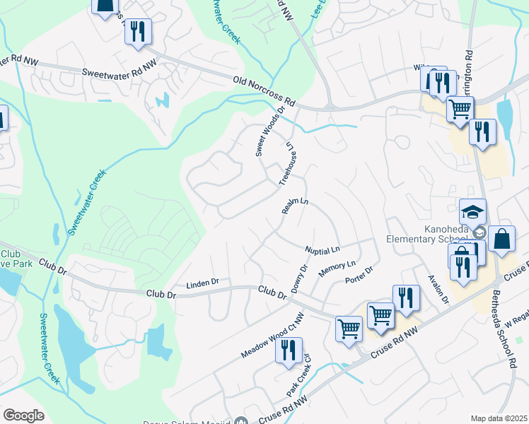map of restaurants, bars, coffee shops, grocery stores, and more near 3067 Nuptial Lane in Lawrenceville