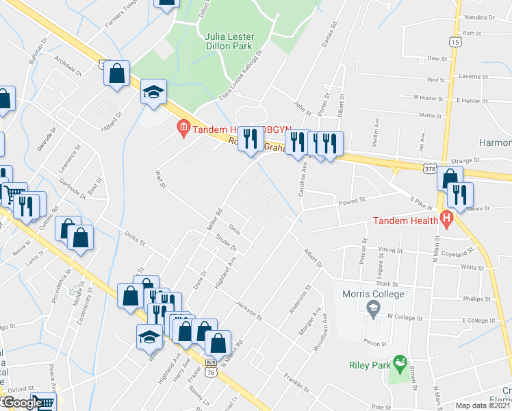 map of restaurants, bars, coffee shops, grocery stores, and more near 915 Miller Road in Sumter