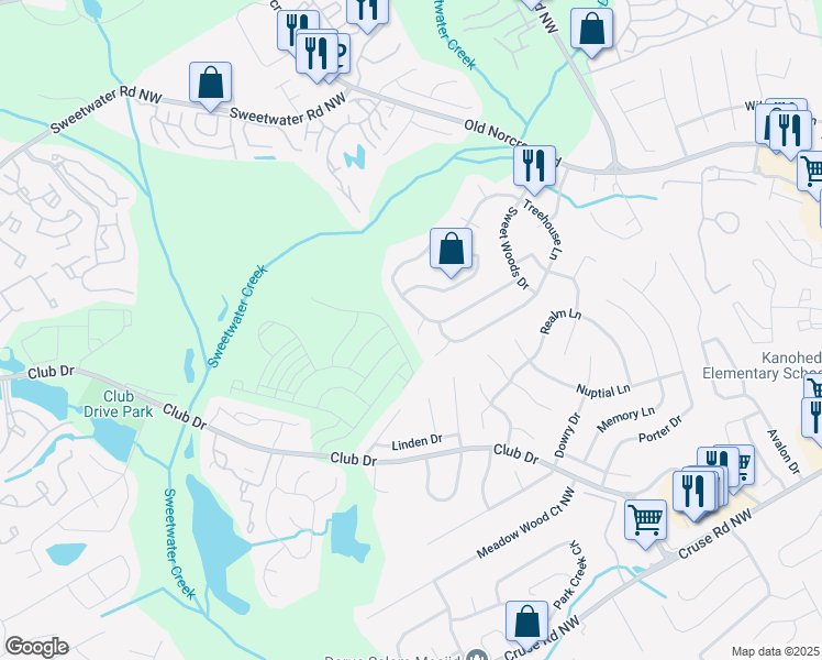 map of restaurants, bars, coffee shops, grocery stores, and more near 1262 Hamlet Court in Lawrenceville