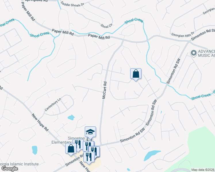 map of restaurants, bars, coffee shops, grocery stores, and more near 482 Castle Top Lane Southeast in Lawrenceville