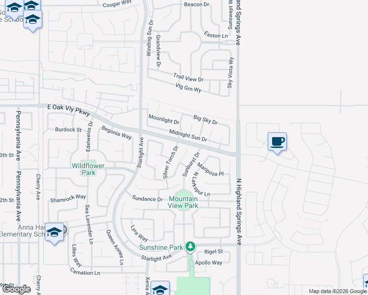 map of restaurants, bars, coffee shops, grocery stores, and more near 1385 Smoke Tree Lane in Beaumont