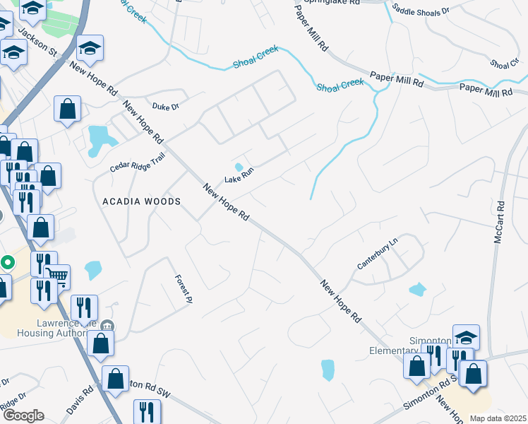 map of restaurants, bars, coffee shops, grocery stores, and more near 551 Garden View Court in Lawrenceville