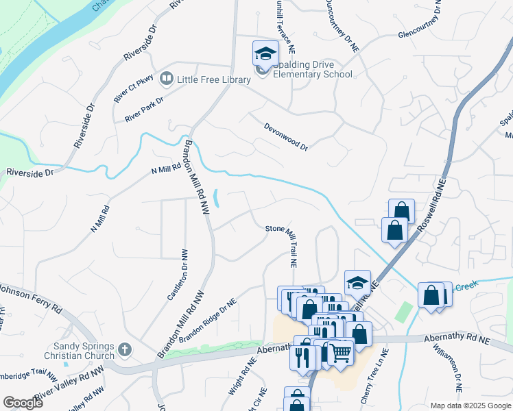 map of restaurants, bars, coffee shops, grocery stores, and more near 170 Mark Trail Northwest in Atlanta