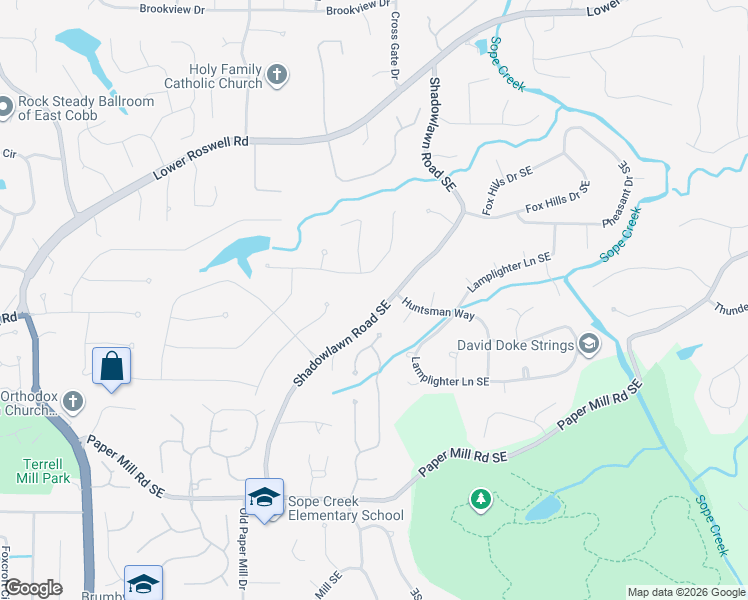 map of restaurants, bars, coffee shops, grocery stores, and more near 310 Shadowlawn Road Southeast in Marietta