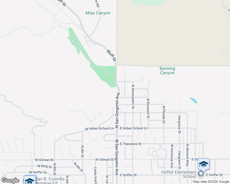 map of restaurants, bars, coffee shops, grocery stores, and more near 0 North San Gorgonio Avenue in Banning