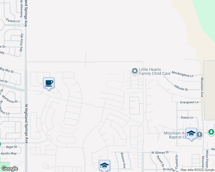 map of restaurants, bars, coffee shops, grocery stores, and more near 5289 Raintree Place in Banning