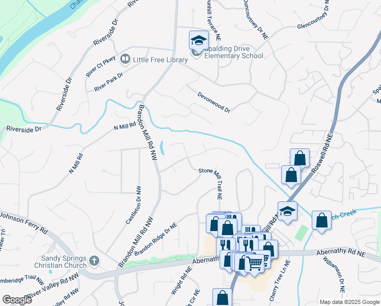 map of restaurants, bars, coffee shops, grocery stores, and more near 170 Mark Trail Northwest in Atlanta