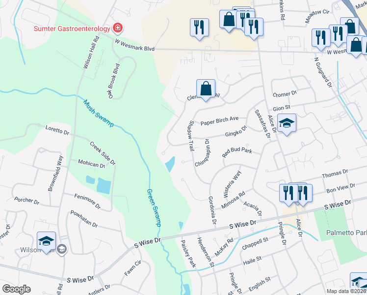 map of restaurants, bars, coffee shops, grocery stores, and more near 3 Cassena Court in Sumter