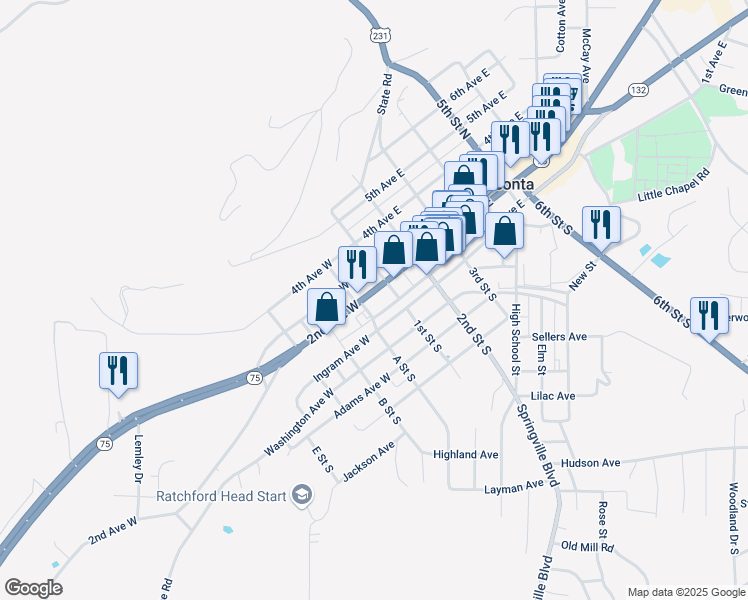 map of restaurants, bars, coffee shops, grocery stores, and more near 101 1st Avenue West in Oneonta