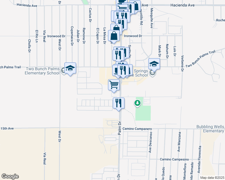 map of restaurants, bars, coffee shops, grocery stores, and more near 14601 Palm Drive in Desert Hot Springs