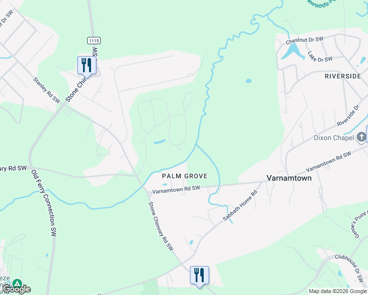 map of restaurants, bars, coffee shops, grocery stores, and more near Palm Grove in Varnamtown