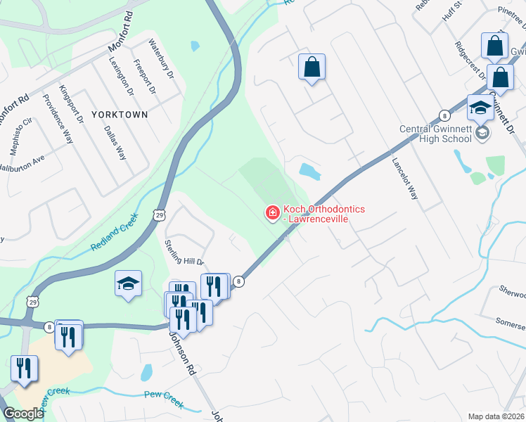map of restaurants, bars, coffee shops, grocery stores, and more near 73 Towler Road in Lawrenceville