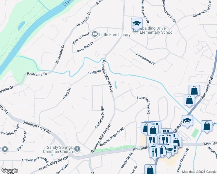 map of restaurants, bars, coffee shops, grocery stores, and more near 10 Wyndham Drive Northwest in Sandy Springs