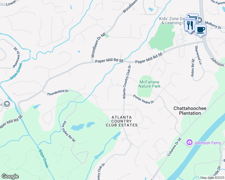 map of restaurants, bars, coffee shops, grocery stores, and more near 311 Rolling Rock Road in Marietta