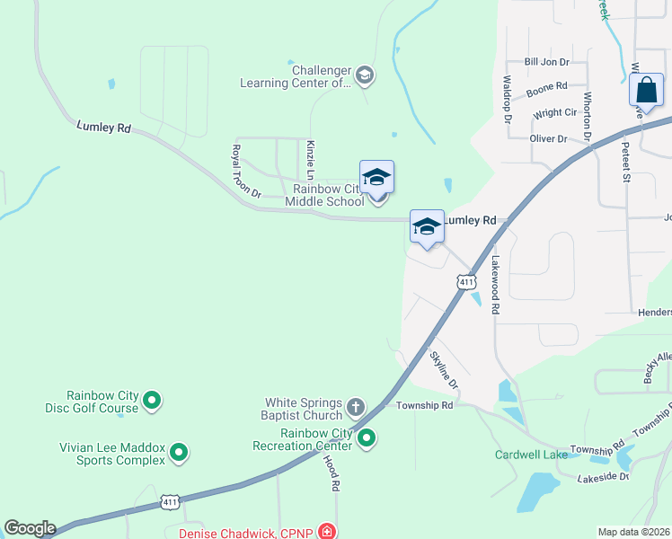 map of restaurants, bars, coffee shops, grocery stores, and more near 132 Elam Circle in Rainbow City