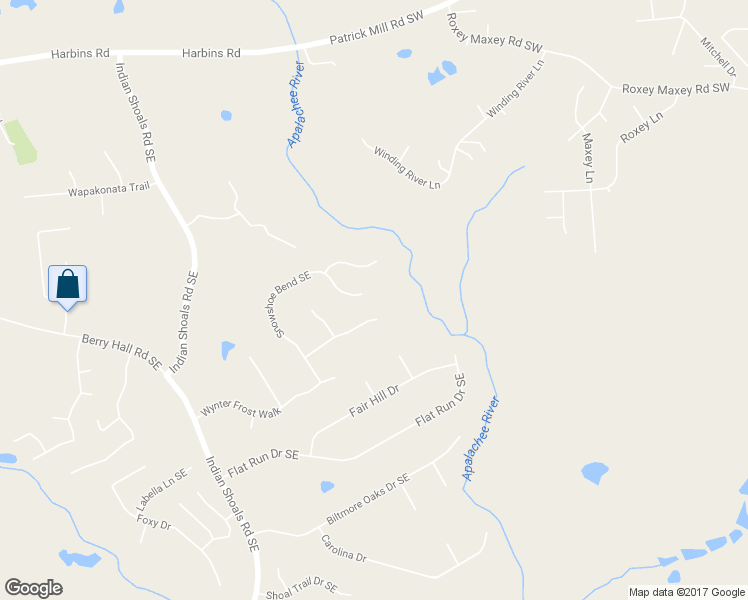 map of restaurants, bars, coffee shops, grocery stores, and more near 2412 Snowshoe Bend Southeast in Bethlehem