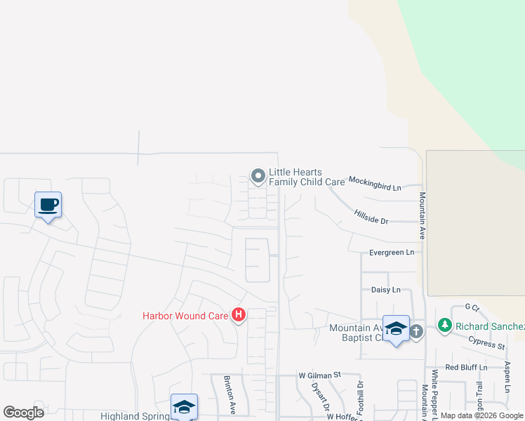 map of restaurants, bars, coffee shops, grocery stores, and more near 1989 Redwood Lane in Banning